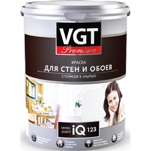 Краска для стен и обоев ВГТ PREMIUM IQ123 база А моющаяся 0,8 л / 6