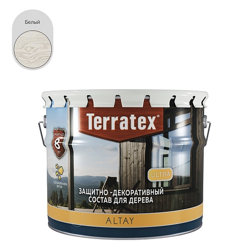 Деревозащитный декоративный состав Terratex ALTAY ULTRA белый 2,25 кг / 2,7 л / 4