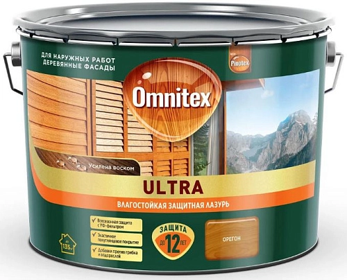 Влагостойкая лазурь для наружных работ Omnitex Ultra орегон 9 л