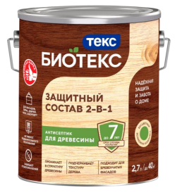 Антисептик для древесины Текс Биотекс 2 в 1 защитный алкидный сосна 2,7 л / 6