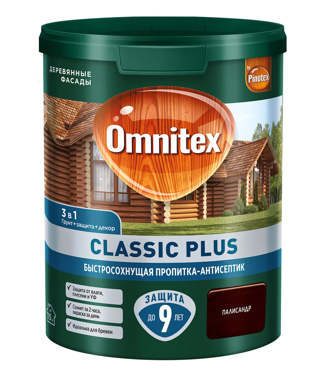 Пропитка-антисептик Omnitex Classic Plus 3 в1 быстросохнущая палисандр 0,9 л / 1