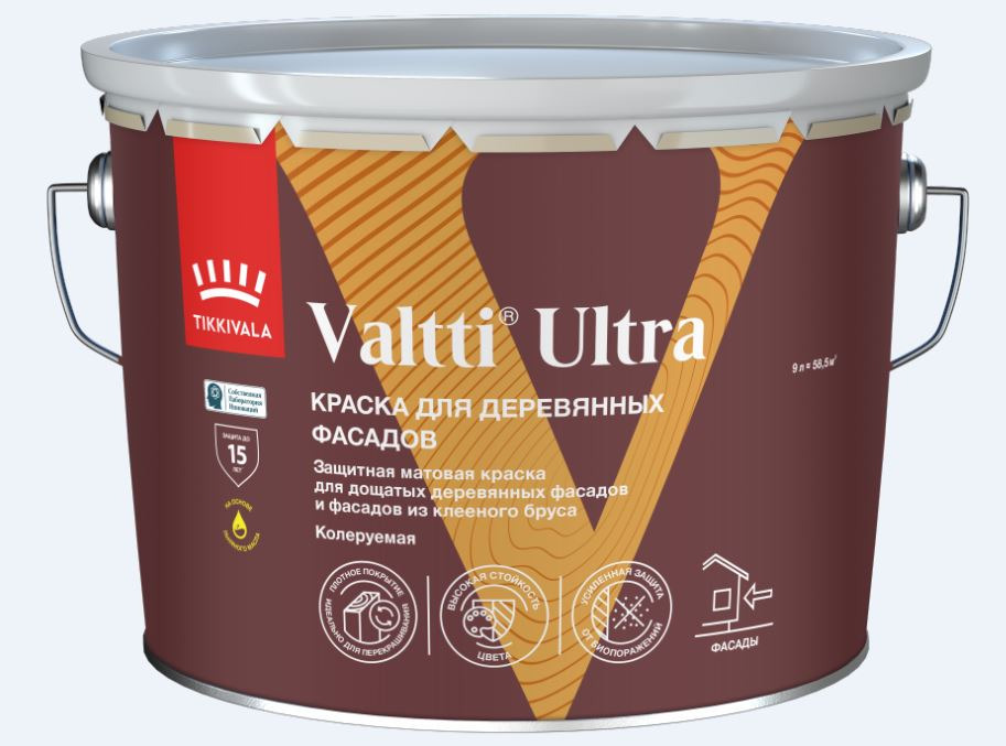 Краска для деревянных фасадов Tikkurila Valtti Ultra База C мат 0,9 л / 6