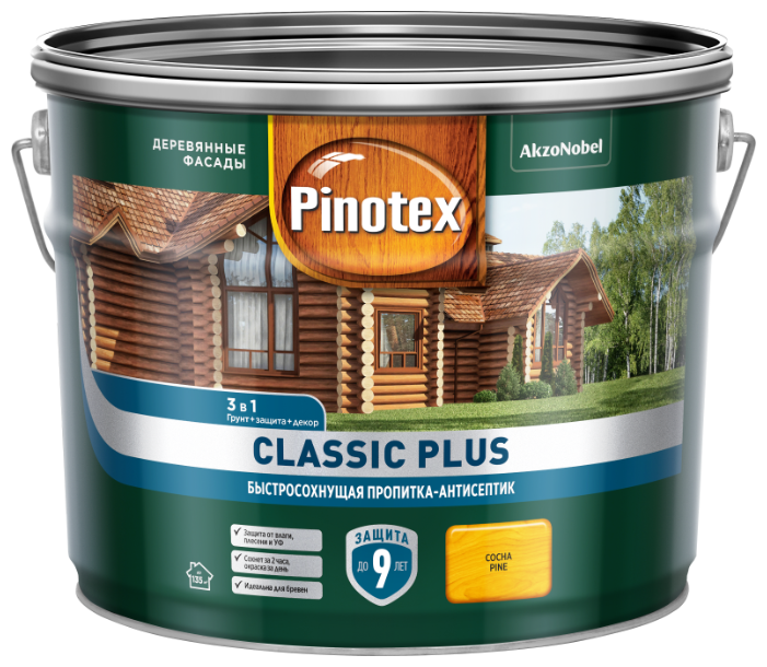 Пропитка-антисептик Pinotex Classic Plus 3 в 1 сосна 9 л / 1