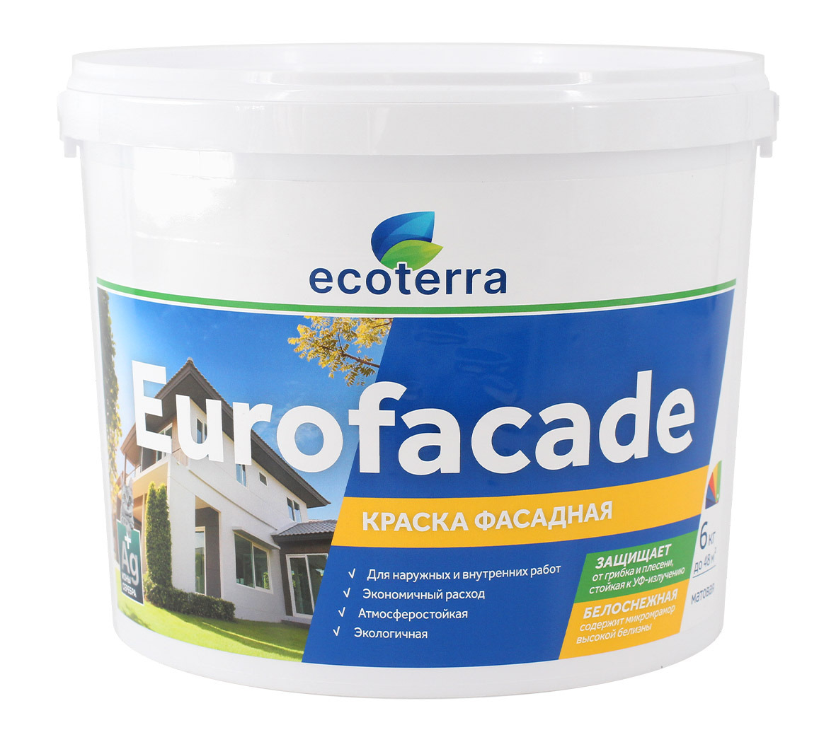 Краска фасадная ECOTERRA Eurofacadе белоснежная мат 6 кг / 1