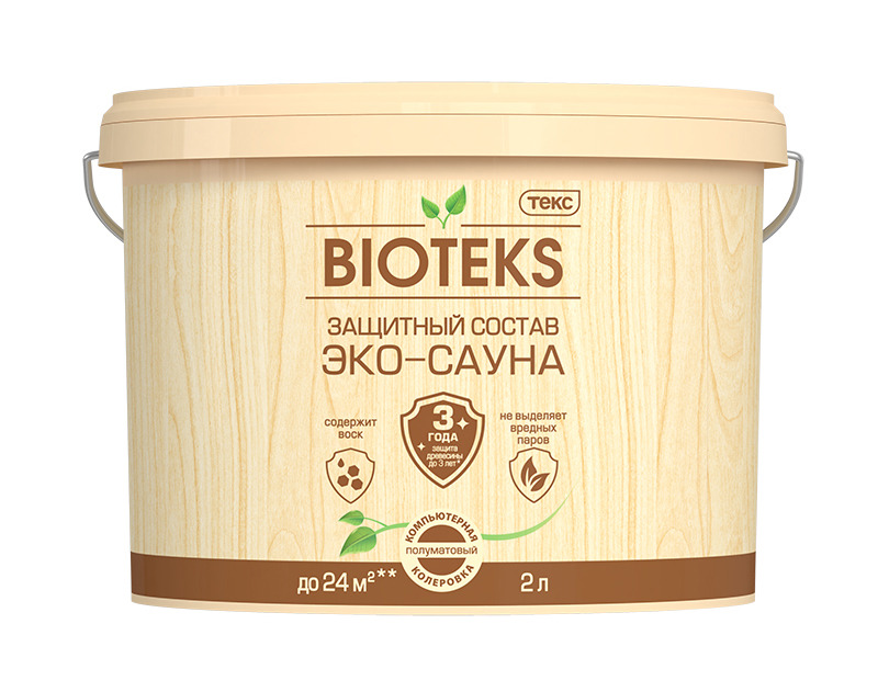 Лак для саун в/д Текс Профи / Состав защитный Эко-Сауна BIOTEKS AD полумат 2 л / 1
