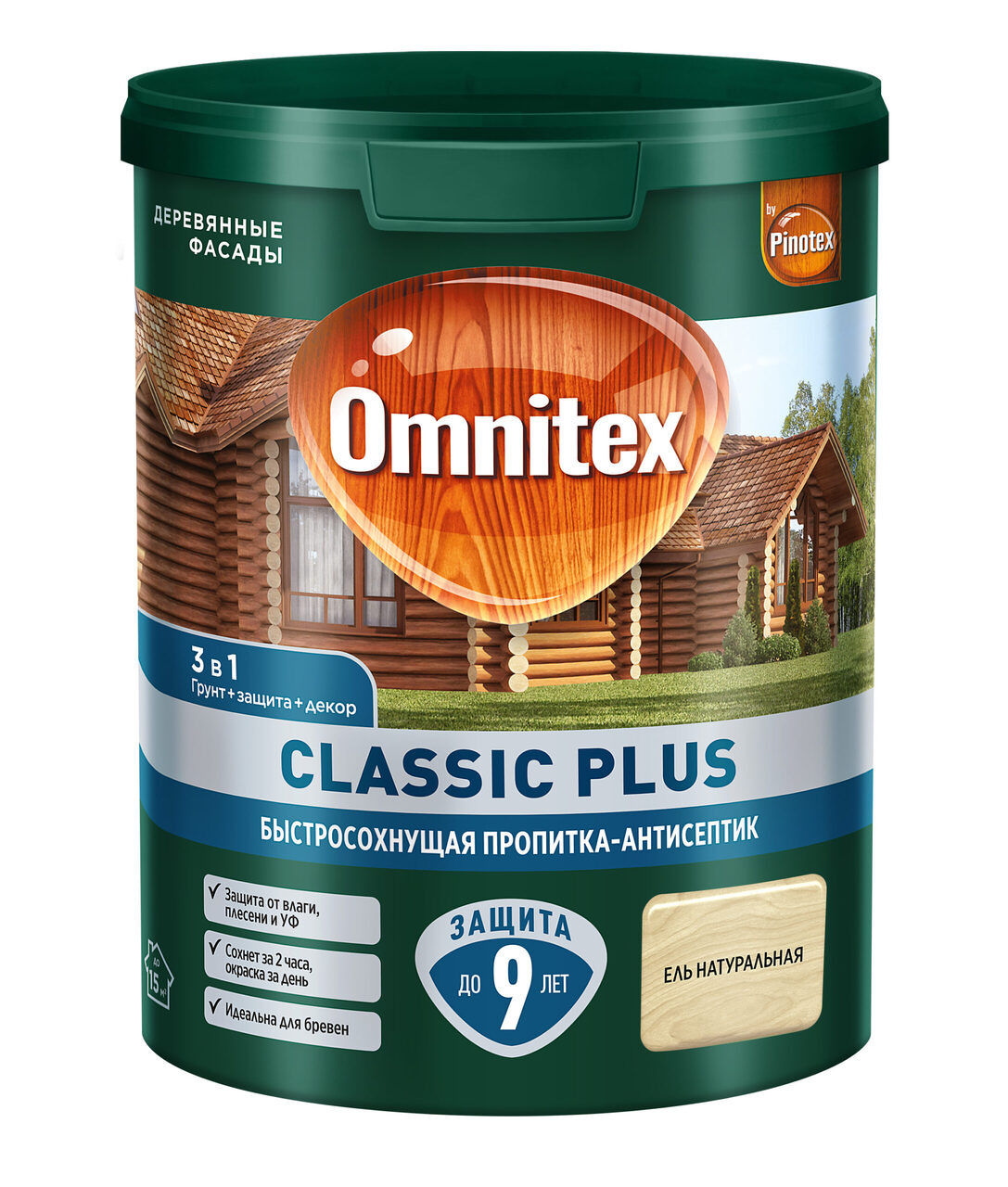 Пропитка-антисептик Omnitex Classic Plus 3 в1 быстросохнущая ель натур 0,9 л / 1
