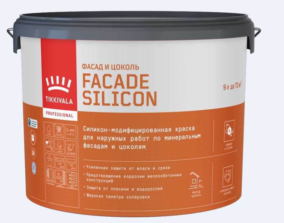 Краска для фасадов и цоколей Tikkurila Facade Silicon База C акриловая гл/мат 9 л / 1
