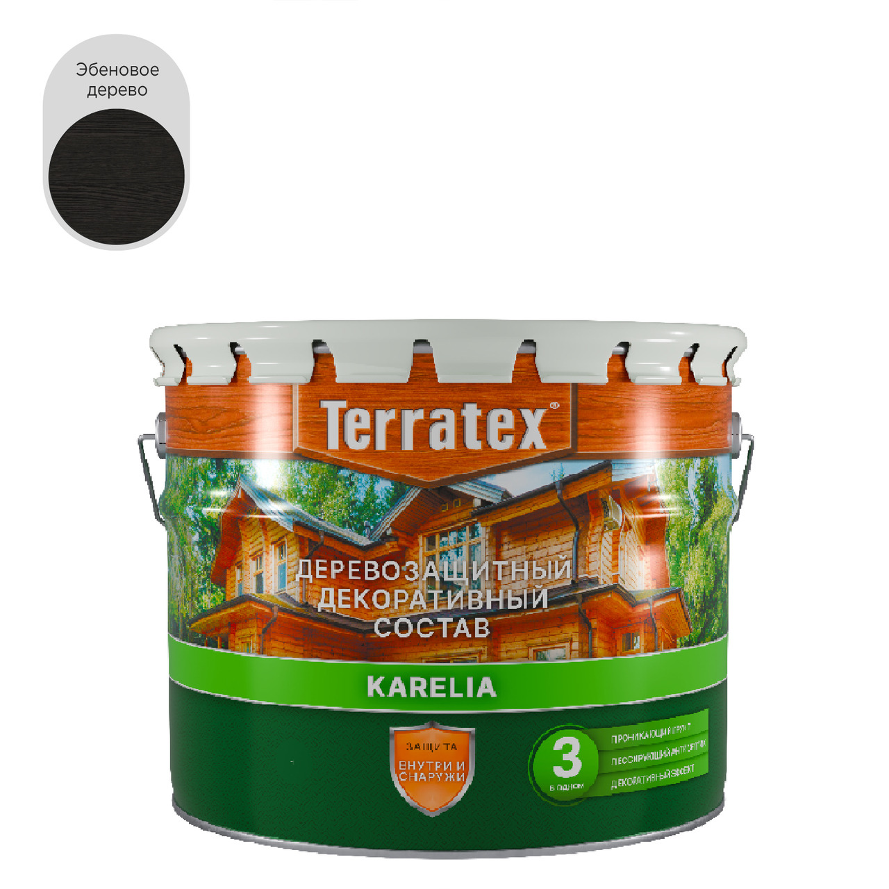 Деревозащитный декоративный состав Terratex KARELIA эбеновое дерево 2,25 кг / 2,7 л / 4