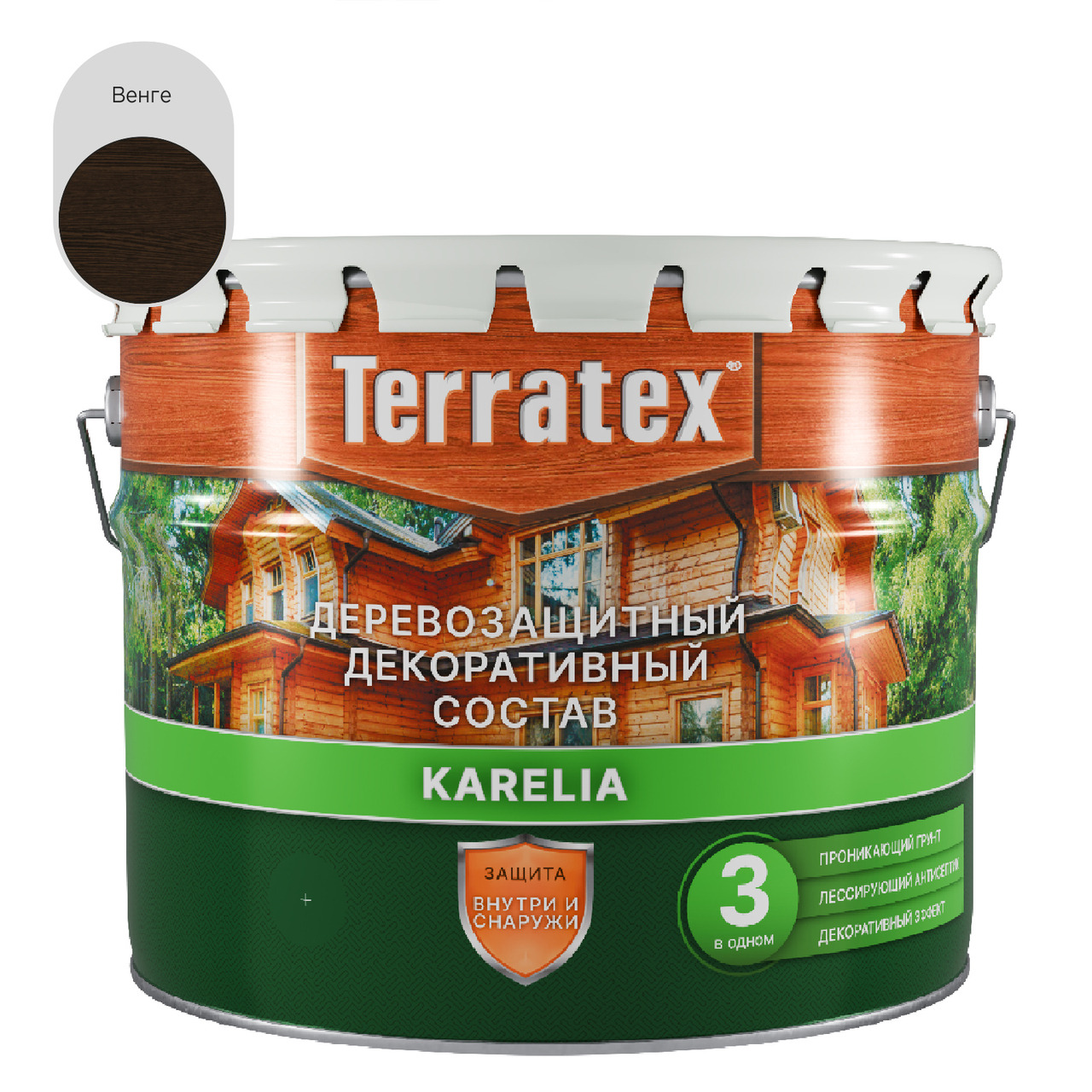 Деревозащитный декоративный состав Terratex KARELIA венге 7,5 кг / 9 л / 1