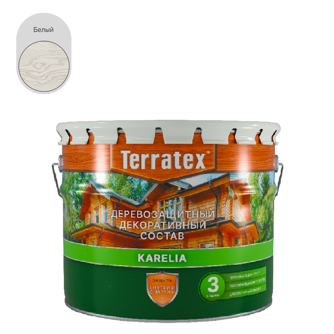Деревозащитный декоративный состав Terratex KARELIA белый 2,25 кг / 2,7 л / 4
