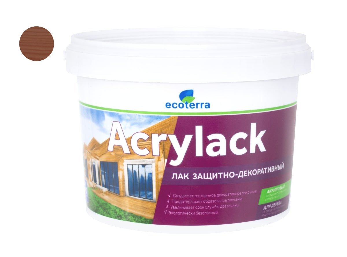 Лак защитно-декоративный водный ECOTERRA махагон 2,5 кг / 6