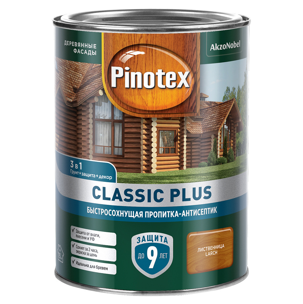 Пропитка-антисептик Pinotex Classic Plus 3 в 1 лиственница 0,9 л / 1