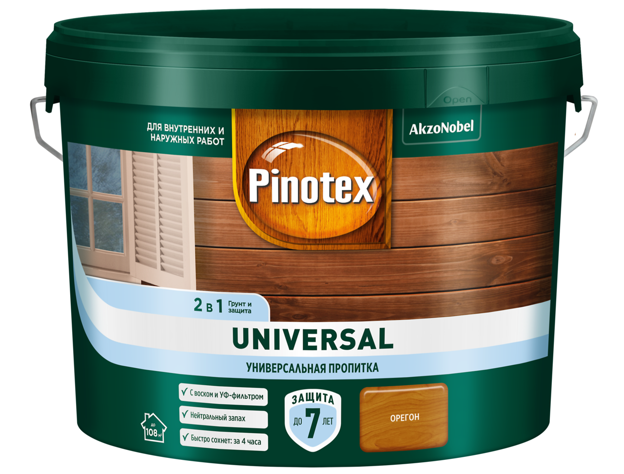 Пропитка для защиты древесины Pinotex Universal 2 в 1 орегон 9 л / 1