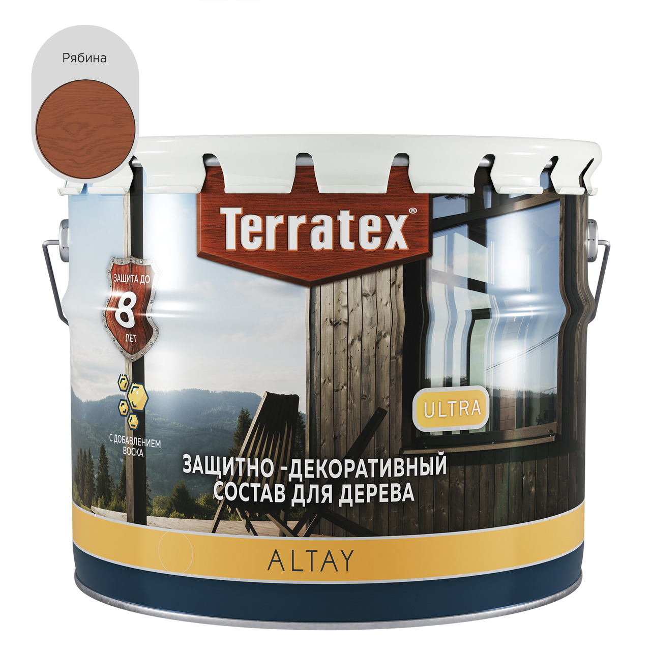 Деревозащитный декоративный состав Terratex ALTAY ULTRA рябина 7,5 кг / 9 л