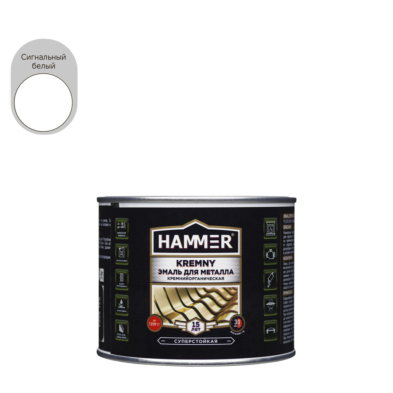 Эмаль по металлу КО Hammer Kremny RAL 9003 белый 400С 0,4 кг /12