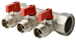 Коллектор Valtec VTc.580.N.0502 Ø3/4" на 2 выхода Ø1/2" с кранами наруж. резьба /32