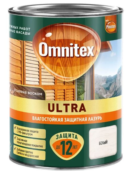 Влагостойкая лазурь Omnitex Ultra белый 0,9 л