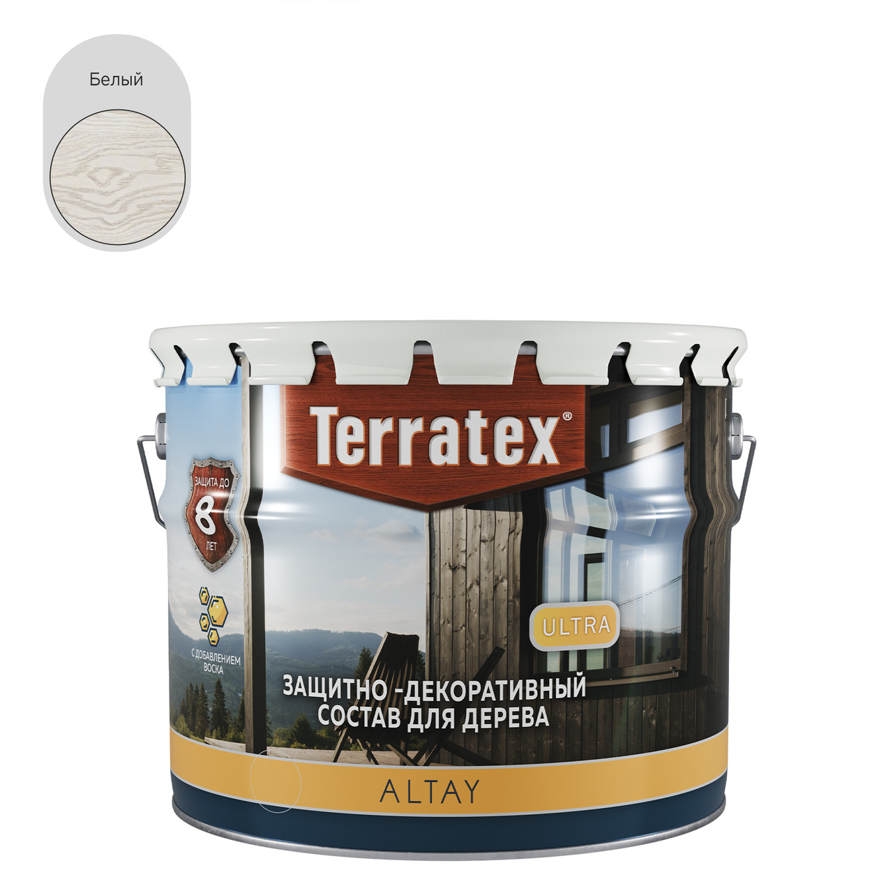 Деревозащитный декоративный состав Terratex ALTAY ULTRA белый 2,25 кг / 2,7 л / 4