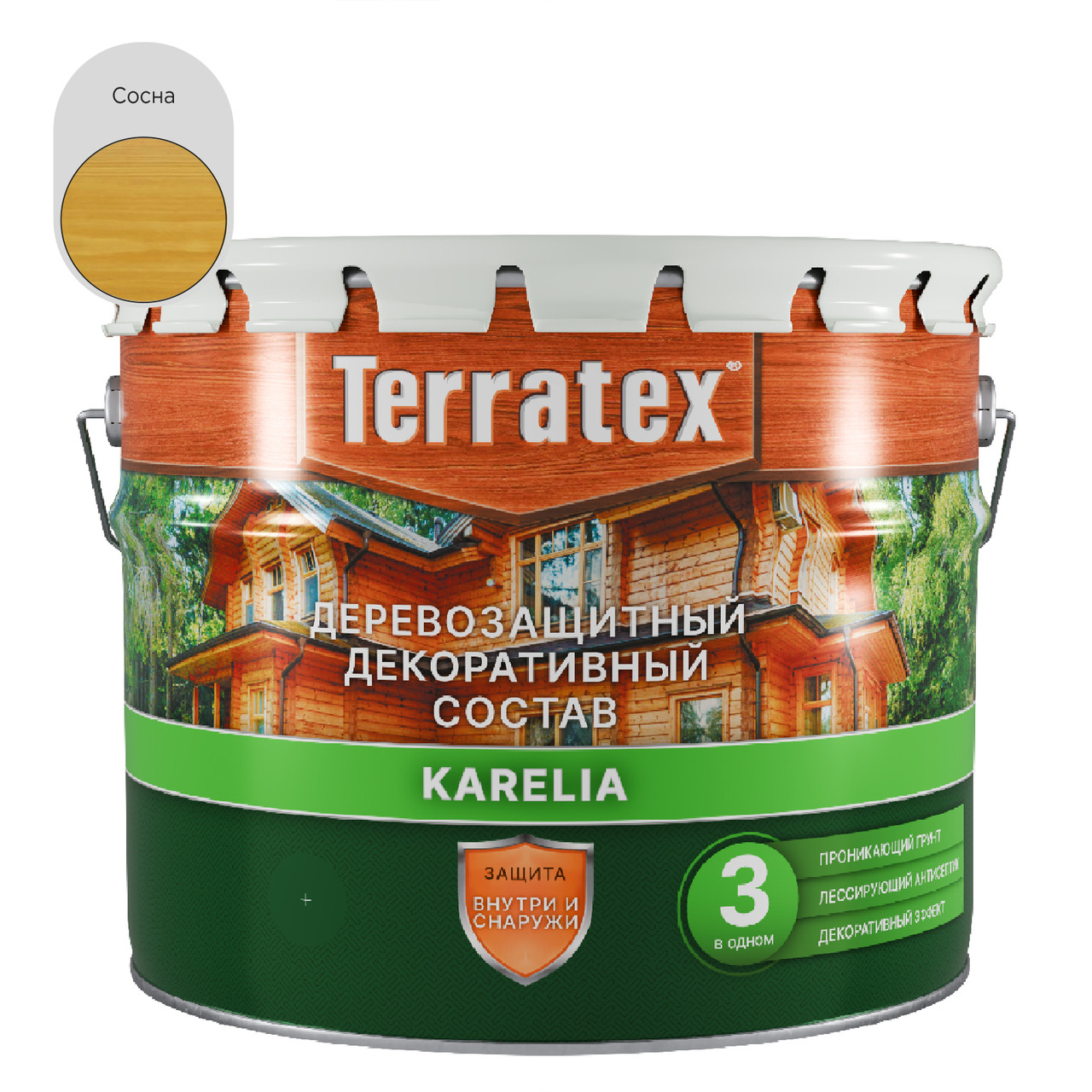 Деревозащитный декоративный состав Terratex KARELIA сосна 7,5 кг / 9 л / 1