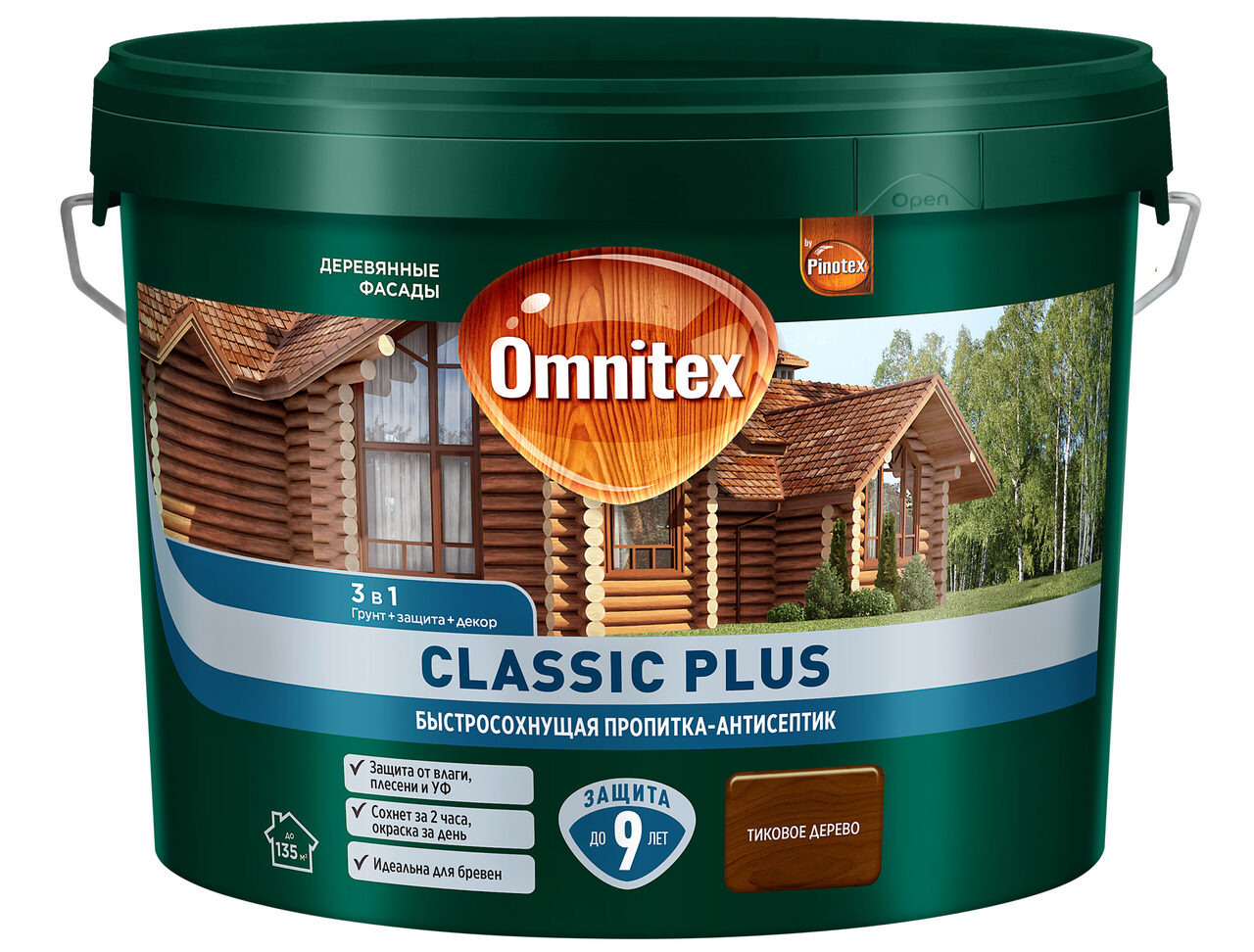 Пропитка-антисептик Omnitex Classic Plus 3 в1 быстросохнущая тиковое дерево 9 л / 1