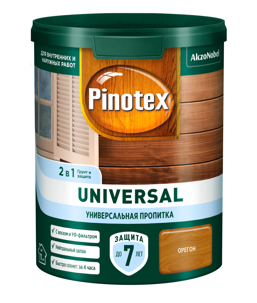 Пропитка для защиты древесины Pinotex Universal 2 в 1 орегон 0,9 л / 1