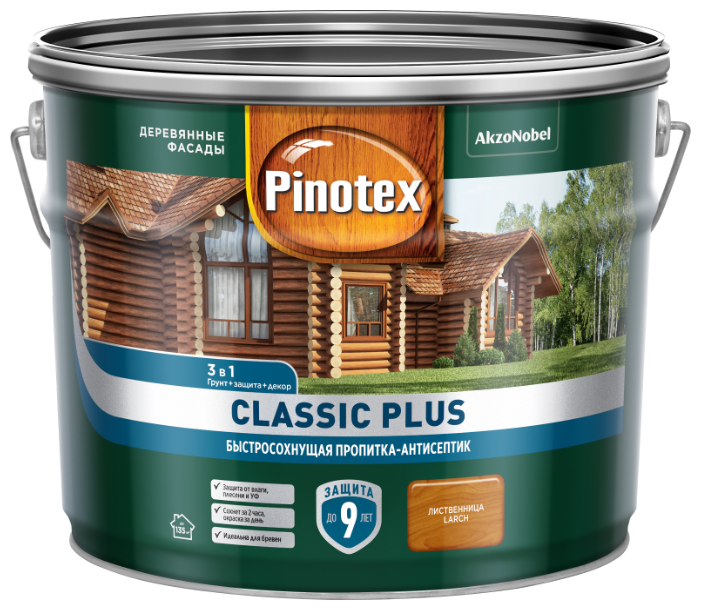 Пропитка-антисептик Pinotex Classic Plus 3 в 1 лиственница 9 л / 1