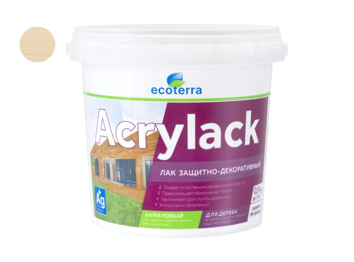 Лак защитно-декоративный водный ECOTERRA бесцветный 0,9 кг / 12