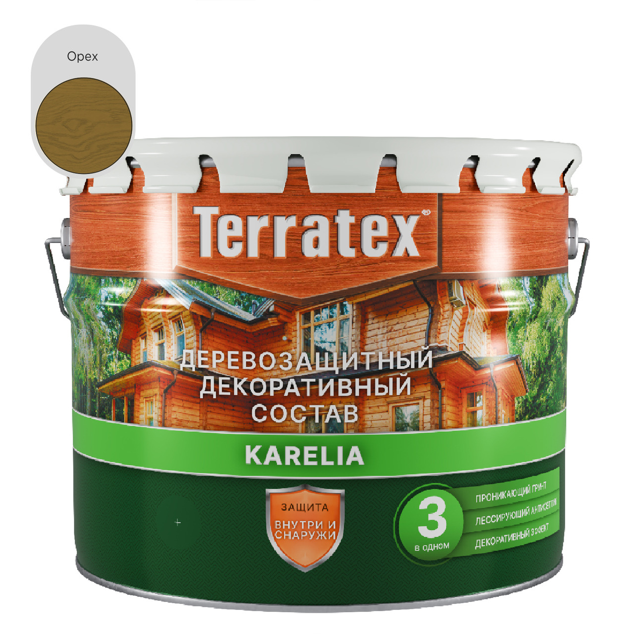 Деревозащитный декоративный состав Terratex KARELIA орех 7,5 кг / 9 л / 1