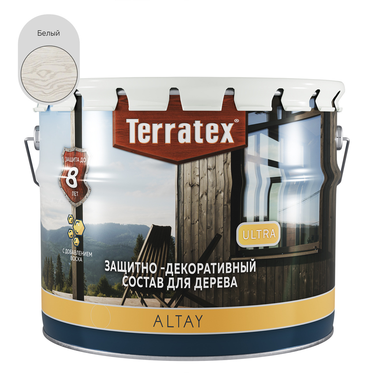 Деревозащитный декоративный состав Terratex  ALTAY ULTRA белый 7,5 кг / 9 л