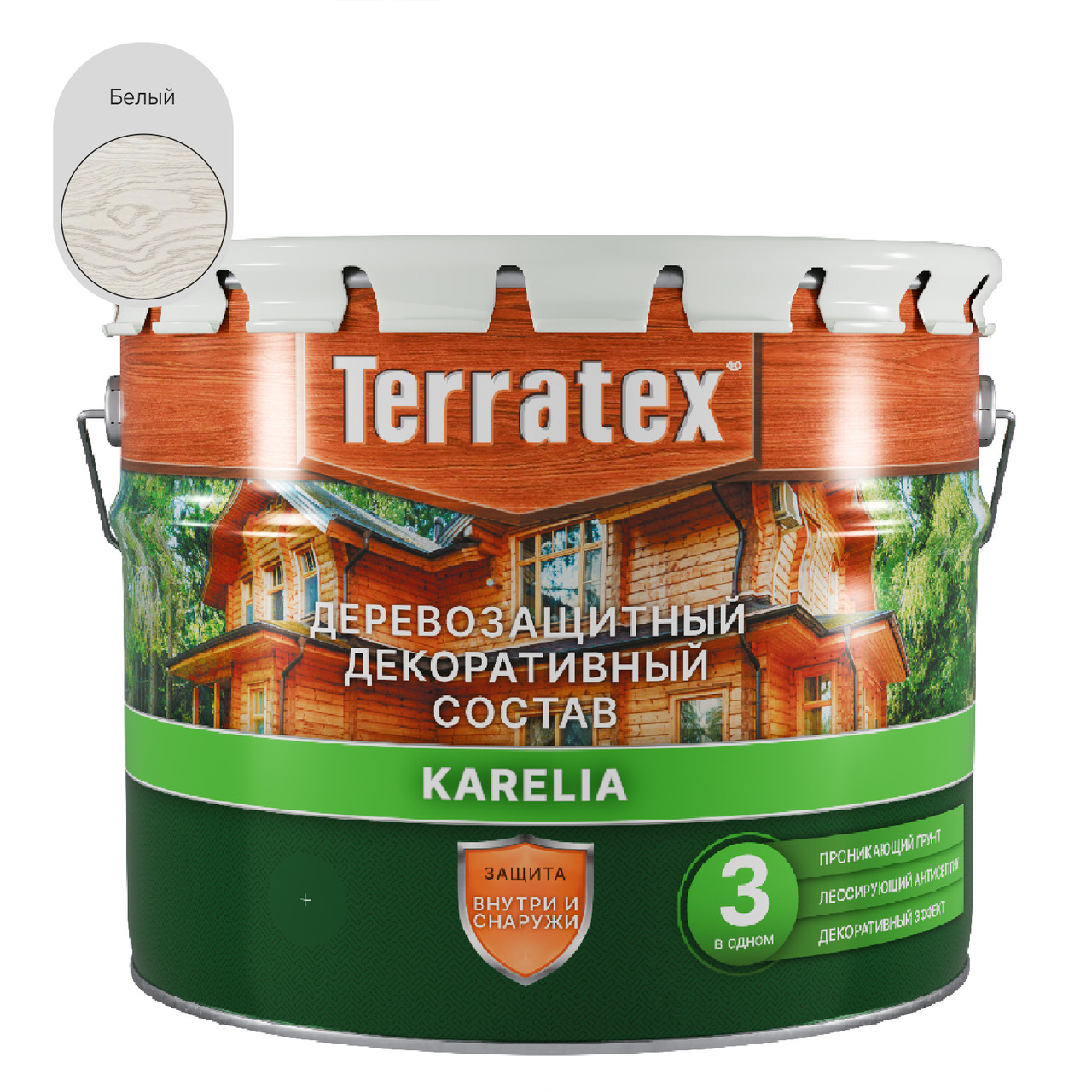 Деревозащитный декоративный состав Terratex KARELIA белый 7,5 кг / 9 л / 1