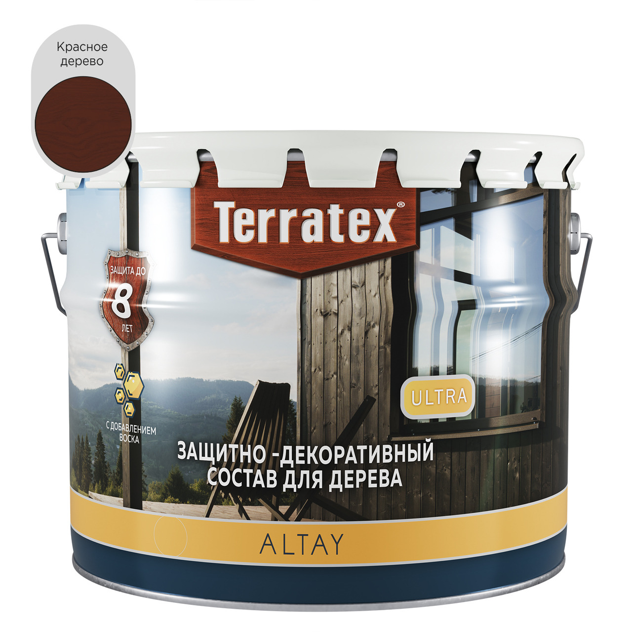 Деревозащитный декоративный состав Terratex ALTAY ULTRA крас, дерево 7,5 кг / 9 л