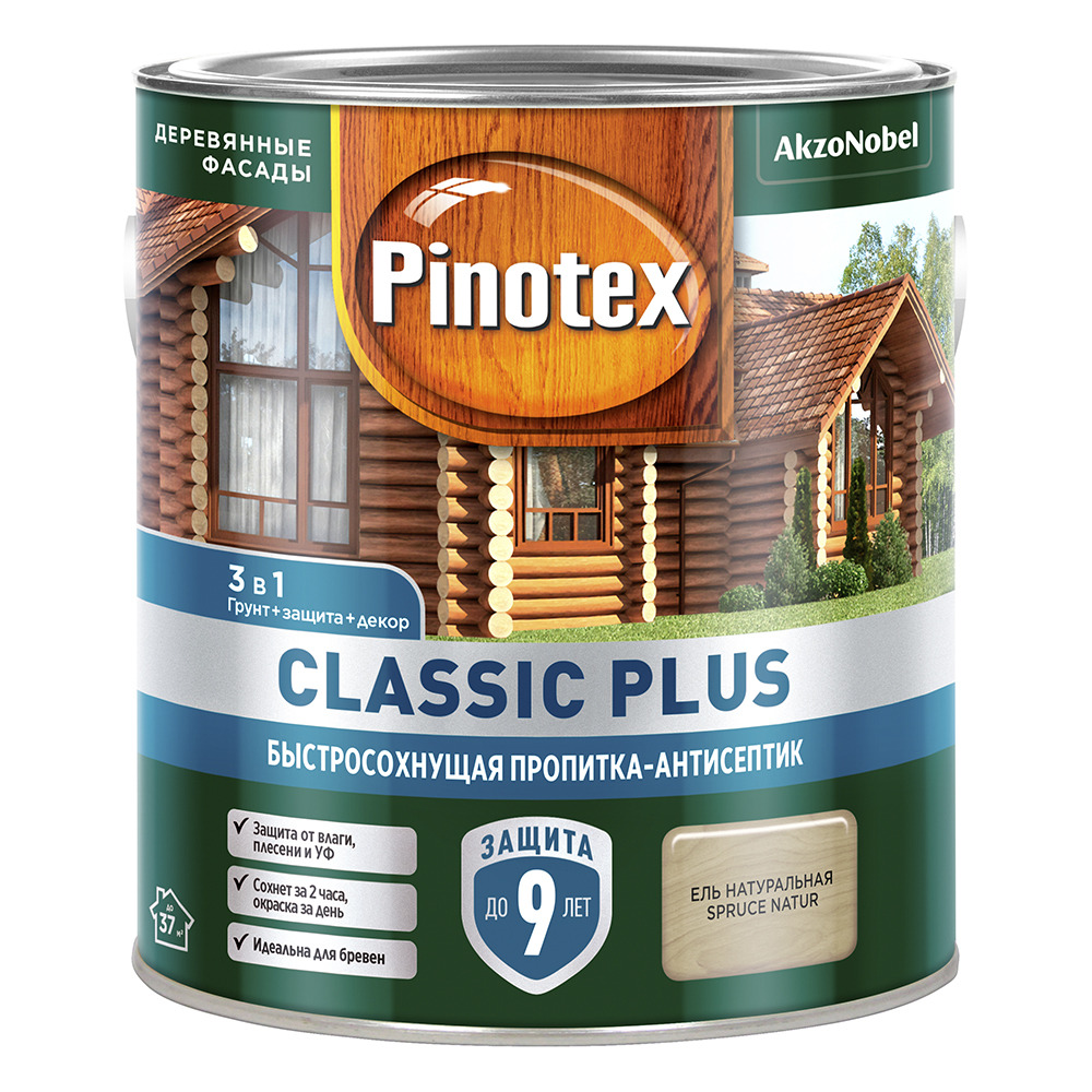 Пропитка-антисептик Pinotex Classic Plus 3 в 1 ель натуральная 0,9 л / 1
