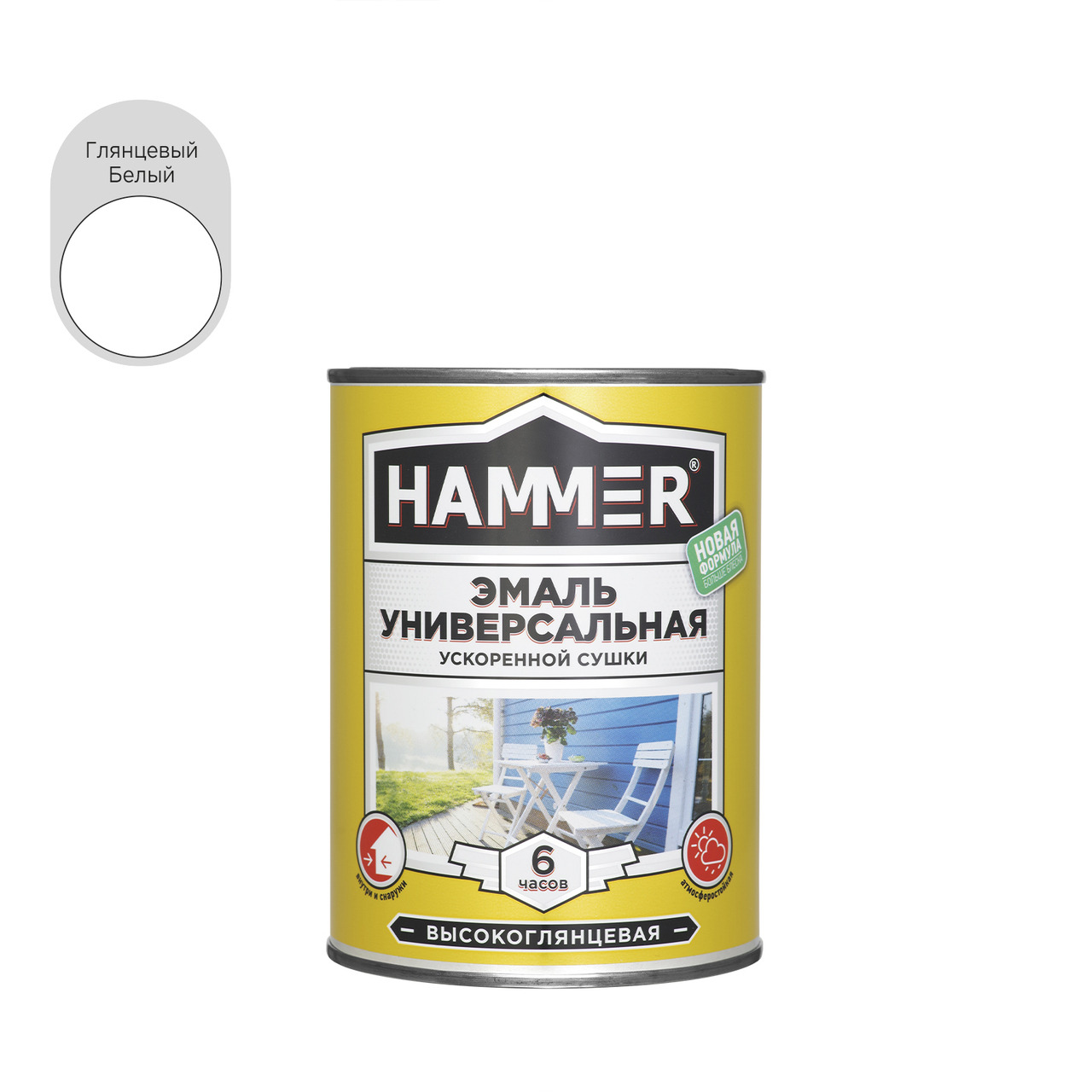 Эмаль универсальная HAMMER уск/суш глянц. белая 0,9 кг / 6
