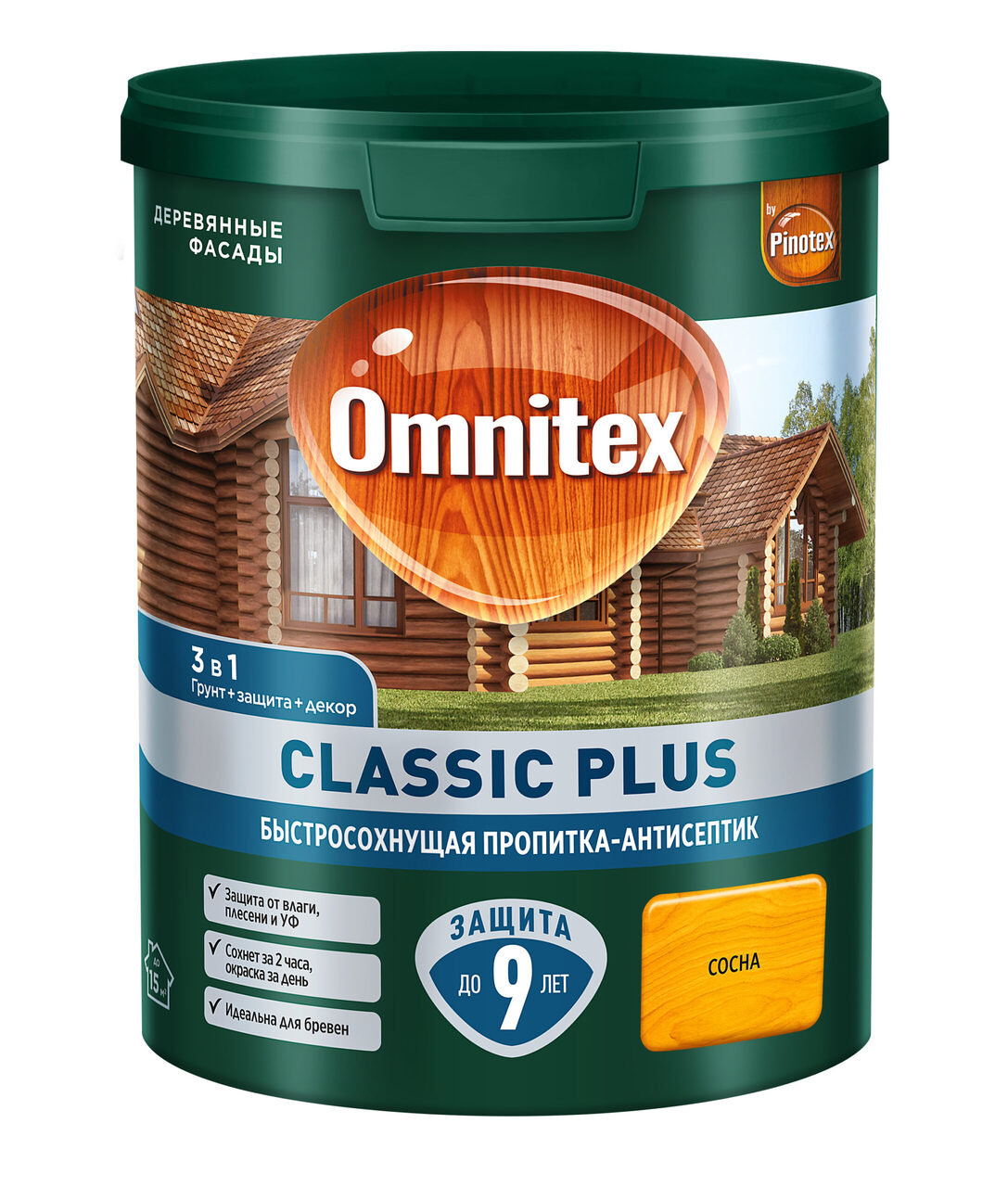 Пропитка-антисептик Omnitex Classic Plus 3 в1 быстросохнущая сосна 0,9 л / 1