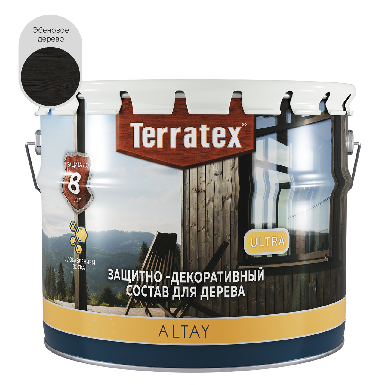 Деревозащитный декоративный состав Terratex ALTAY ULTRA эбеновое дерево 7,5 кг / 9 л