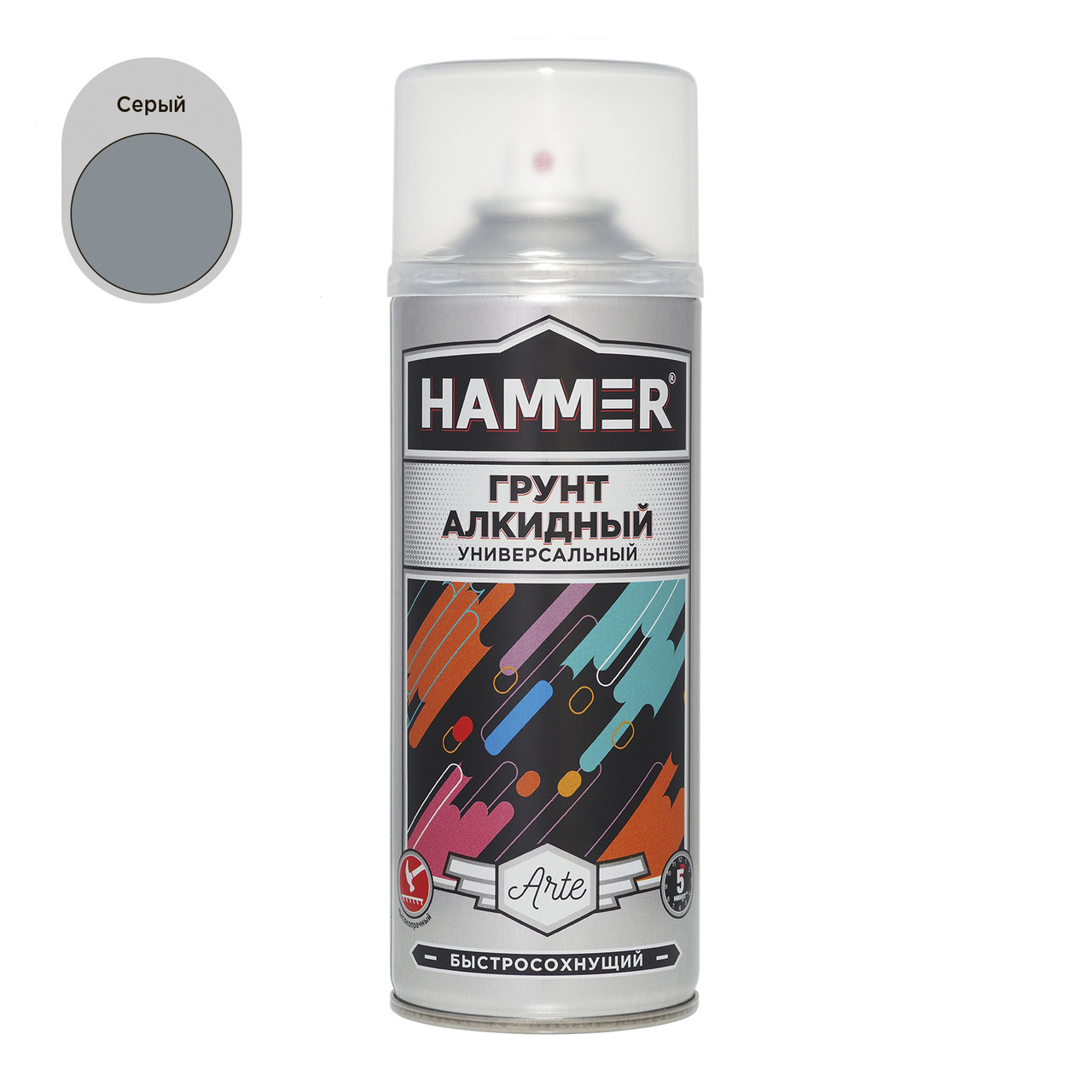 Грунт алкидный HAMMER серый аэроз, 520мл / 0,27кг / 12