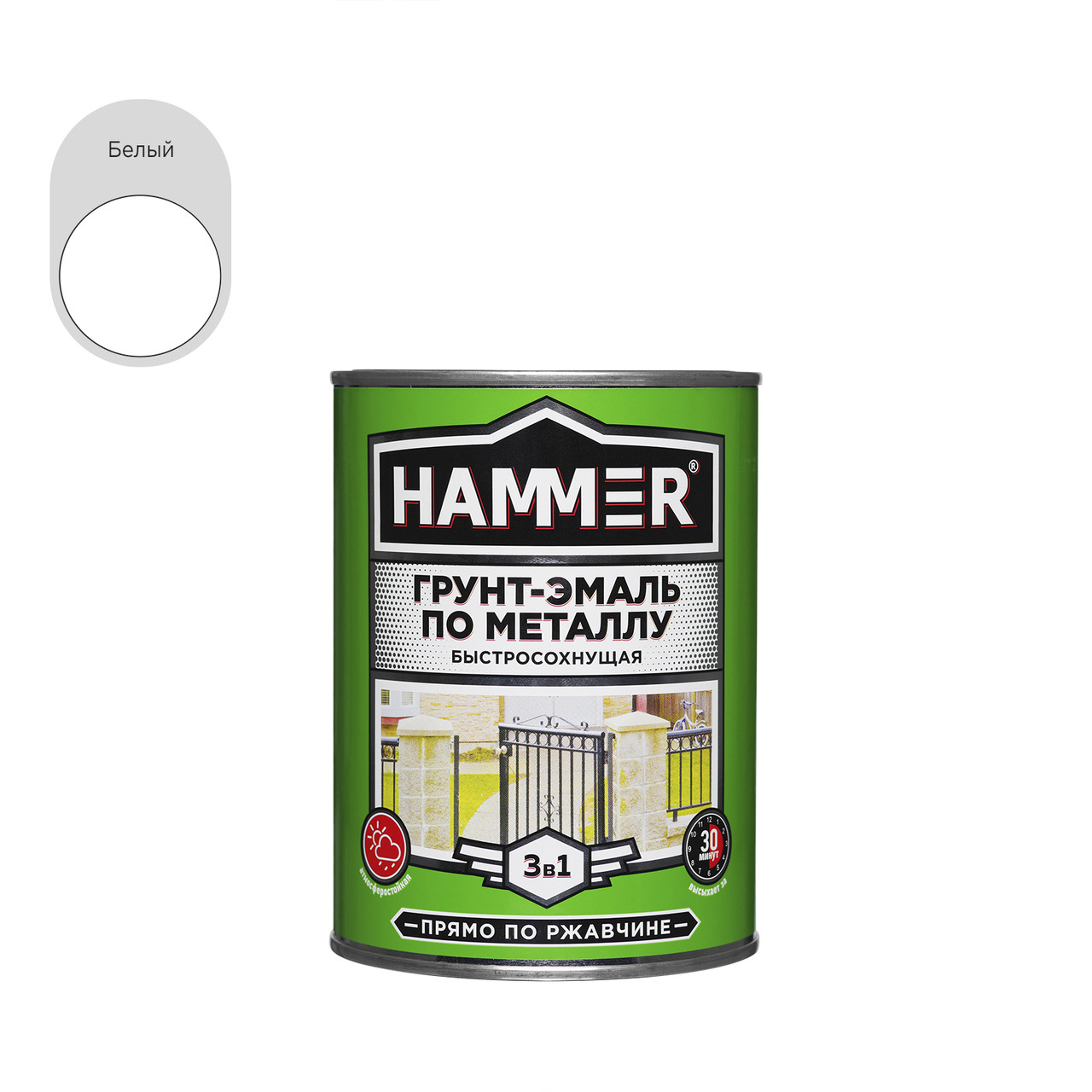 Грунт-эмаль по металлу 3 в 1 HAMMER белая б/сохн 0,9 кг / 6