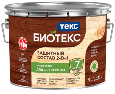 Антисептик для древесины Текс Биотекс 2 в 1 защитный алкидный бесцвет 9 л / 1