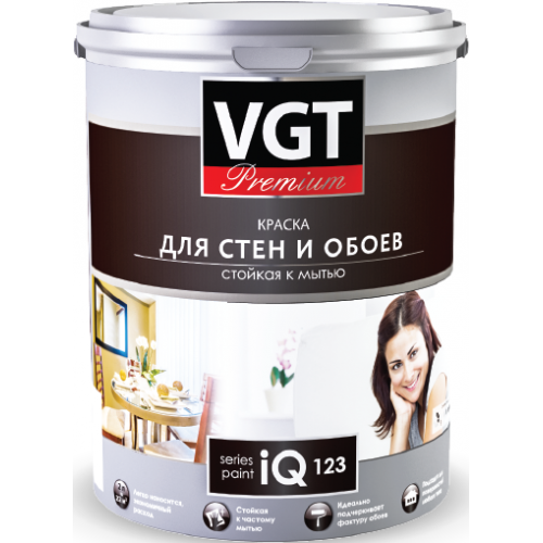 Краска для стен и обоев ВГТ PREMIUM IQ123 база А моющаяся 0,8 л / 6