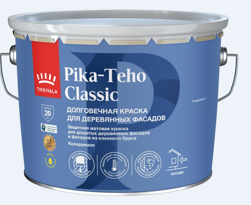Краска для деревянных фасадов Tikkurila Pika-Teho Classic База С мат 9 л / 1
